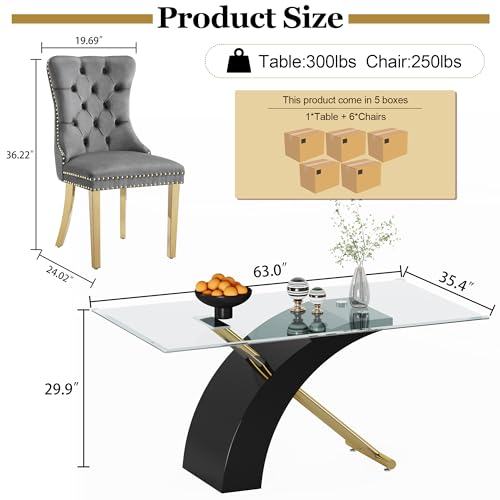 7 Piece Glass Dining Table Set for 6