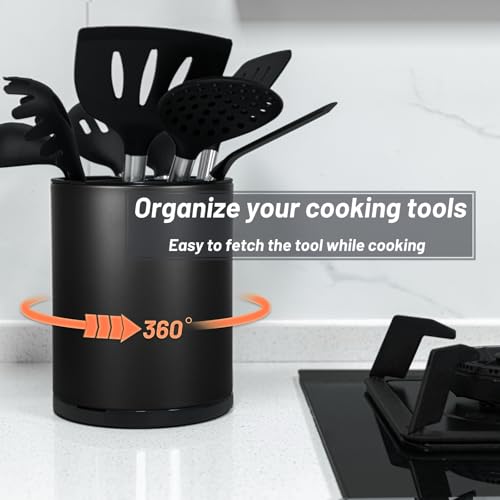 Kitchen Utensil Holder for Countertop 360° Rotating Utensil Caddy Extra Large Utensil Crock Cooking Utensil Holder for Kitchen Counter
