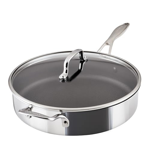 C1 Series Clad Stainless Steel with ScratchDefense Technology Cookware Nonstick Induction Saute Pan with Lid and Helper Handle
