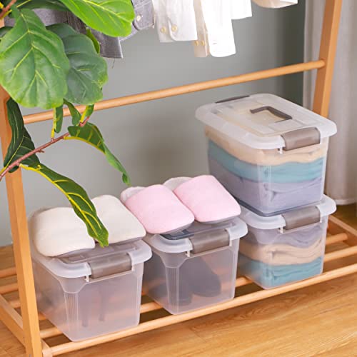 4 Packs 8.5 QT Storage Bins with Lids Clear Plastic Bins with Grey Handle Stackable Storage Containers for Organizing (4 Count)