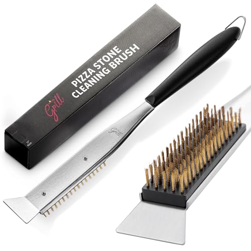 2-in-1 Pizza Oven Brush & Scraper | Dual-Purpose Pizza Stone Brush Scraper with Stainless Steel Head | Outdoor Oven Cleaning Accessories, Stone Cleaner, Essential Cooking Tools