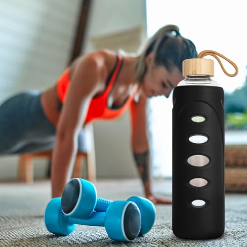 32 oz Narrow Mouth Glass Water Bottle with Windowed Silicone Sleeve