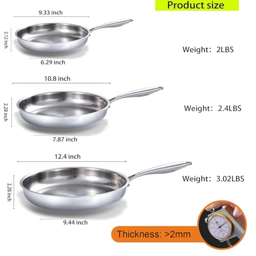 Tri Ply Stainless Steel Frying Pan Set 8” (3 Count)