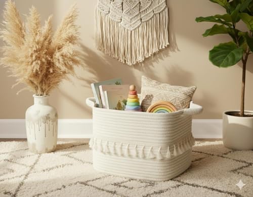 White Cotton Rope Baskets for Storage (3 Count)