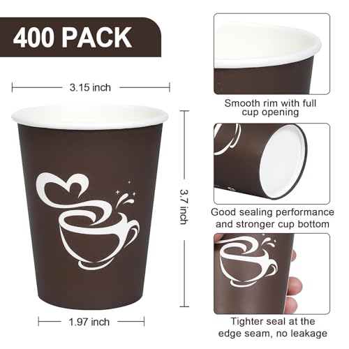 400 Count 8 oz Paper Coffee Cups Disposable Hot Coffee Cups Brown