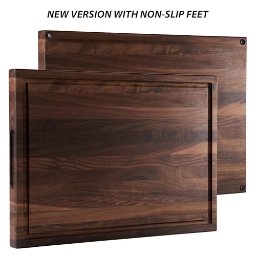 American Dark Walnut Wood Cutting Board 17x12 x1in for Kitchen with Juice Groove