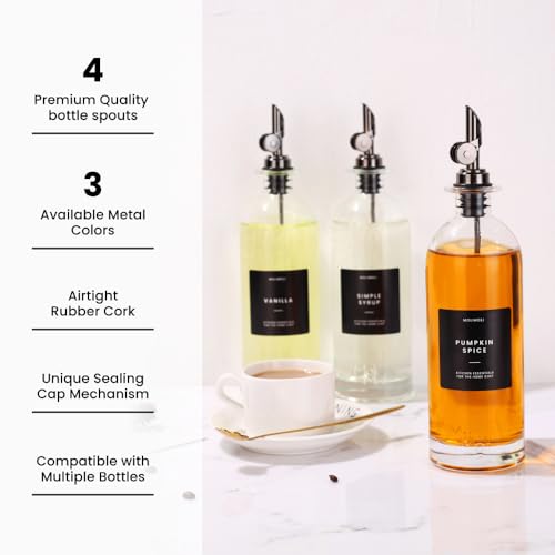 Pack of 4 Premium Liquor Pour Spout Made of Stainless Steel with Automatic Anti (4 Count)