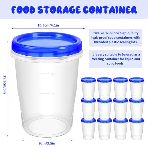 12 Pack Freezer Containers with Screw On Lids (12 Count)