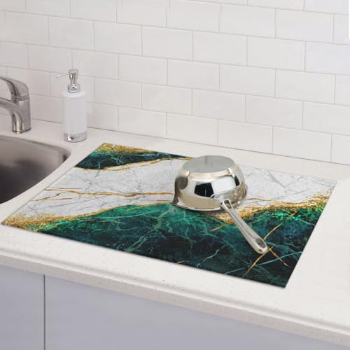 Marble Green Dish Drying Mat 18x24 for Kitchen Counter