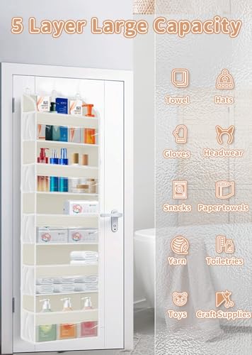 1 Pack Over The Door Storage Organizer with 5 Large Pockets