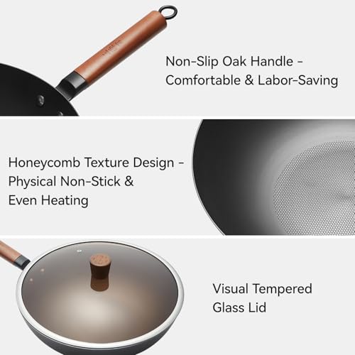 12.6" Carbon Steel Wok Pan with Lid