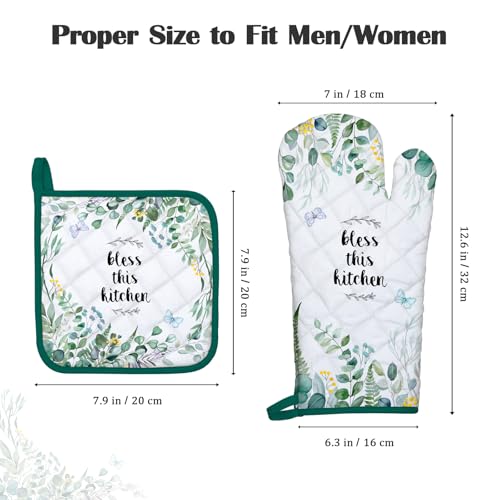 Eucalyptus Leaf Oven Mitts and Pot Holders Set (4 Count)