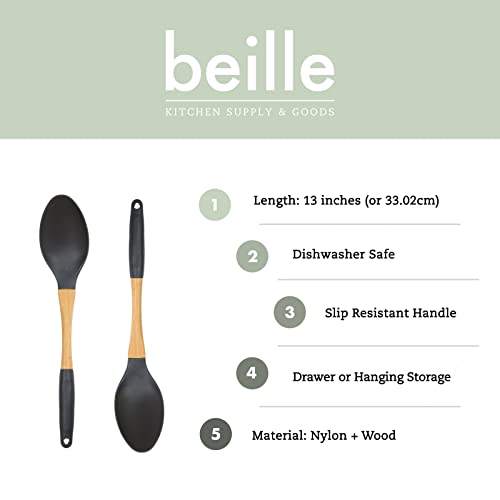 Grey Nylon Spoon with Wooden Handle Kitchen Utensils High Heat Resistance