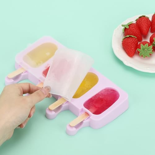 3 Set Violet Samll Popsicles Molds with Lids and 100 Pieces Wooden Popsicles Sticks (3 Count)