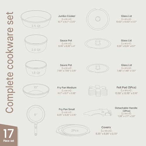 Bakken 17 Piece Ceramic Coated Aluminum Cookware Set (15 Count)