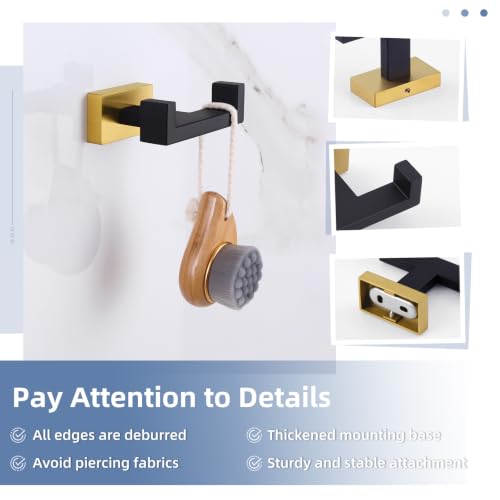 Double Towel Hook Black and Gold (2 Count)