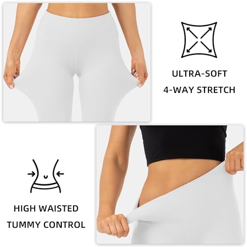 High Waist Butt Lifting Leggings for Women Buttery Soft Breathable Yoga Pants with Hidden Pocket Tummy Control Gym White