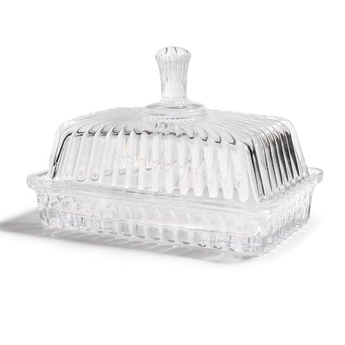 Modern Fancy Clear Glass Vintage Butter Dish with Lid for Countertop