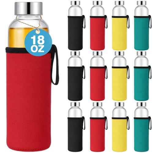 12 Pack Glass Water Bottles with Sleeves (12 Count)