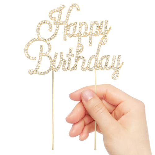 Gold Happy Birthday Cake Topper Rhinestones Cake Decorations for Birthday Party