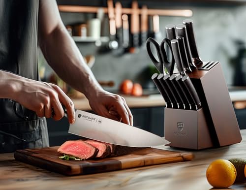 15PCS Kitchen Knife Set with Block and Dual Sharpener (15 Count)