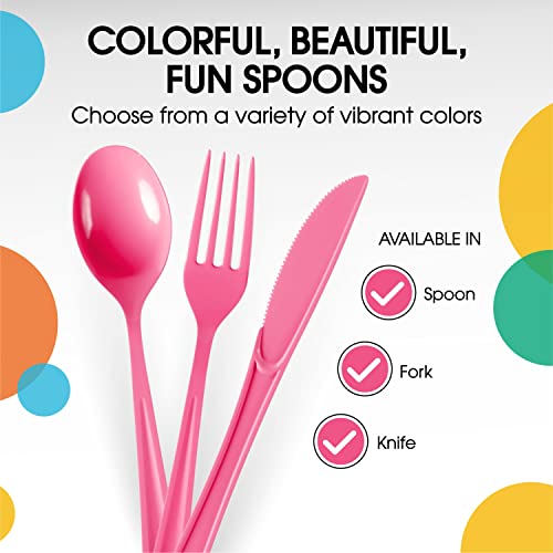 Party Solids Disposable Hot Pink Plastic Spoons 200 Pcs (200 Count)