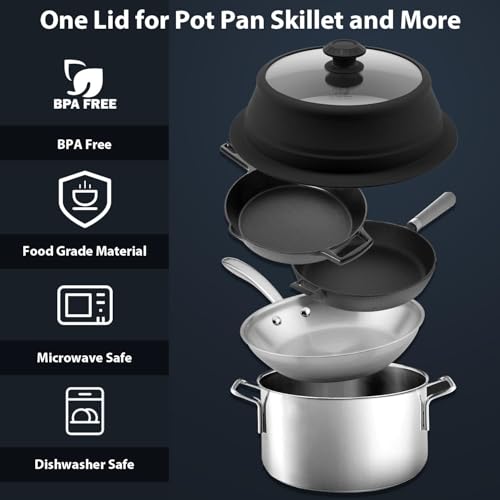 Collapsible Microwave Splatter Lid with Vented Tempered Glass Cover Wok Lid for Microwave Safe