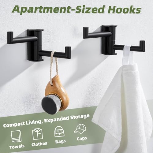 Matte Black Swivel Towel Hooks for Bathrooms (2 Count)