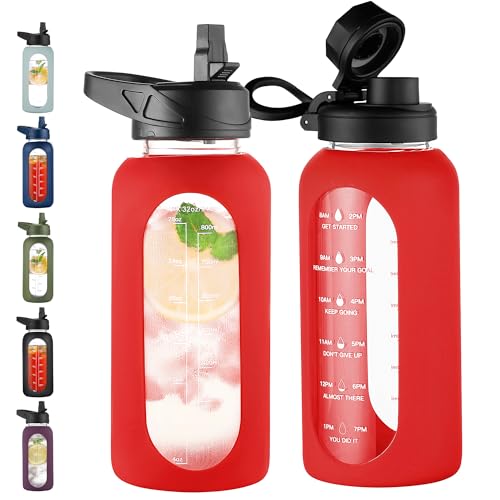 32 oz Glass Water Bottle with Straw