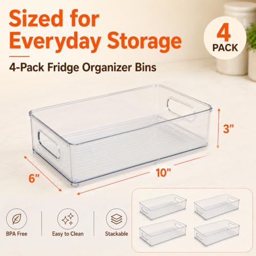 4 Pack Fridge Organizer Bins (4 Count)