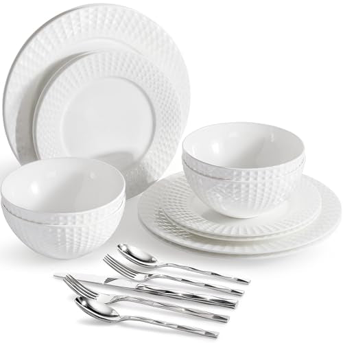 32Pc Bone China Dinnerware & Silverware Set