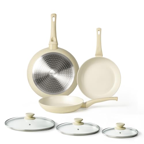 Nonstick Ceramic Frying Pans Skillets Set with Lid 8"+9.5"+11"