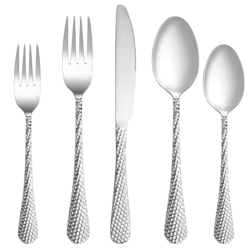 30 Pcs Hammered Silverware Set Service for 6 (30 Count)