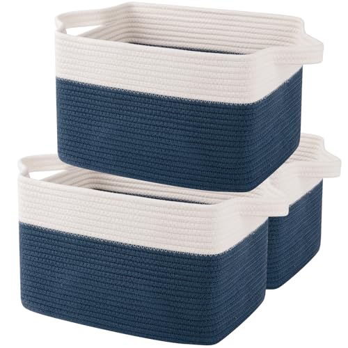Cotton Rope Storage Baskets for Organizing Blue & White 3