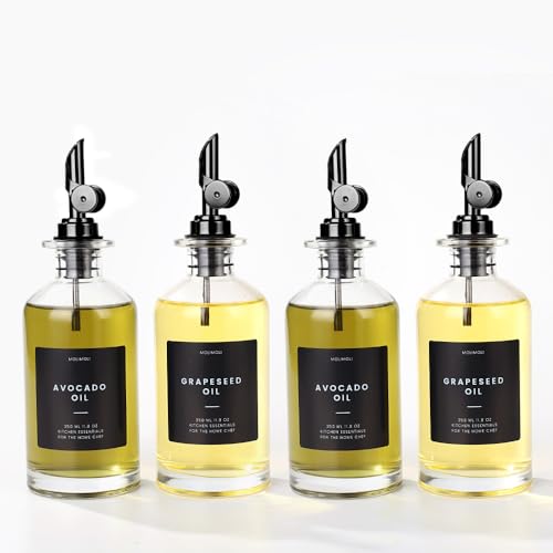 Olive Oil Dispenser Bottle for Kitchen With Weighted Pourer (4 Count)