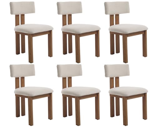 Linen Dining Chairs Set of 6 Modern Farmhouse Kitchen Chairs with Open Low Back Upholstered Wood Side Chairs for Dining Room (6 Count)