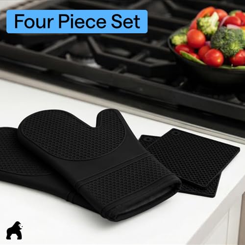 BPA Free Silicone Oven Mitts and Pot Holders Set (4 Count)