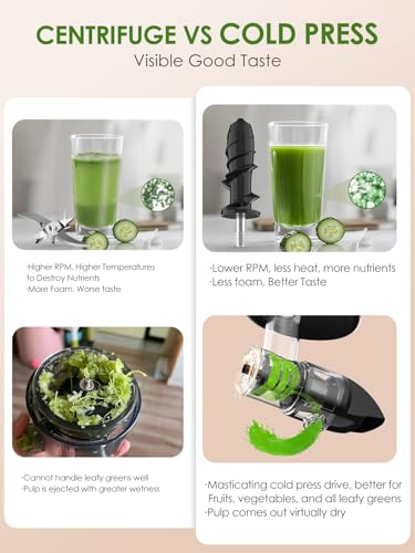 Cold Press Juicer Machine Slow Masticating Extractor for Celery Wheatgrass Spinach Ginger Cucumber Kale