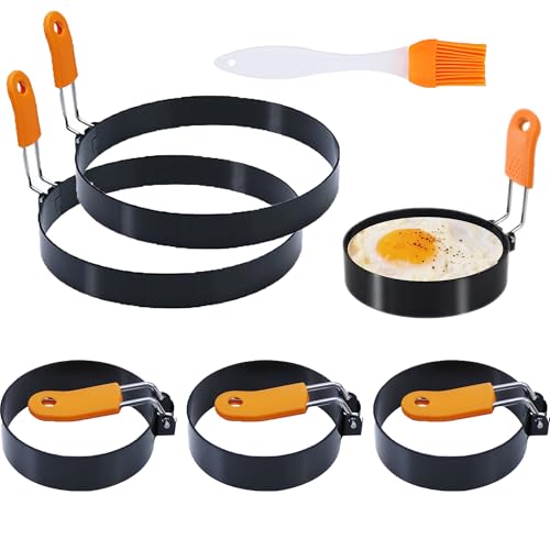 3.5" Egg Rings 6“ Pancake Mold with Silicone Handle (6 Count)