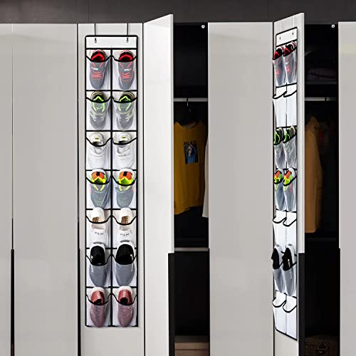 2 Pack White 14 Pockets Over the Door Shoe Organizer (2 Count)