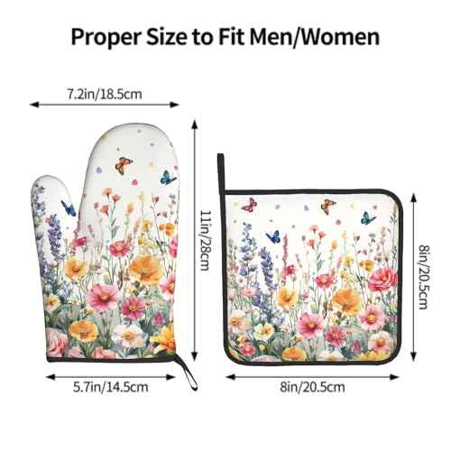 Spring Flower Oven Mitts and Pot Holder Kitchen Accessories Sets Botanical Floral Heat Resistant BBQ Cooking Oven Gloves Washable Hot Pads
