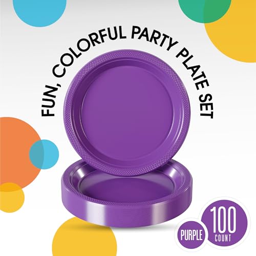 Exquisite Party Solids Sturdy Purple Plastic Plates 9" Party Plates 100 Pcs (100 Count)