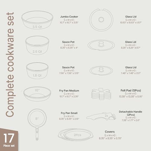 Bakken 17 Piece Ceramic Coated Aluminum Cookware Set (17 Count)