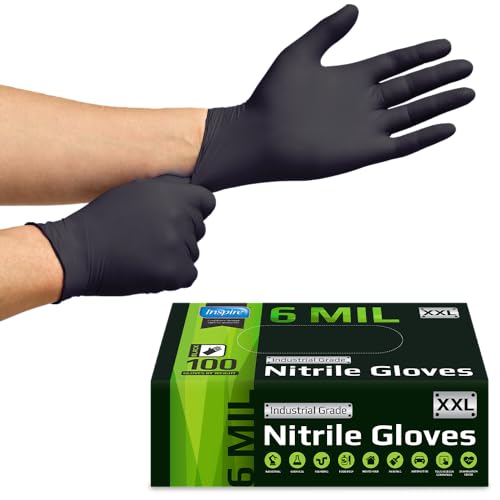 Black Nitrile Gloves HEAVY DUTY 6 Mil Nitrile Chemical Resistant Medical Cooking Cleaning Disposable Black Gloves (1000 Count)