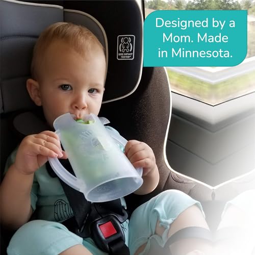 2-in-1 Baby Food Pouch & Juice Box Holder (2-pack) - No-Squeeze, Food-Safe Container with easy-grab Handles & Lid Fits GoGo, Capri Sun, Juice, Yogurt, & More (3 Count)