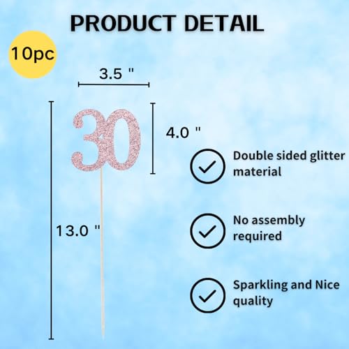 10Pcs Rose Gold 30th Birthday & Anniversary Centerpiece Sticks (10 Count)