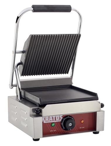 Commercial Electric Panini Sandwich Grill with Grooved Top and Smooth Bottom Plates