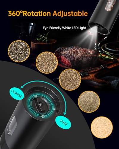 Rechargeable Electric Salt and Pepper Grinder Set with Base