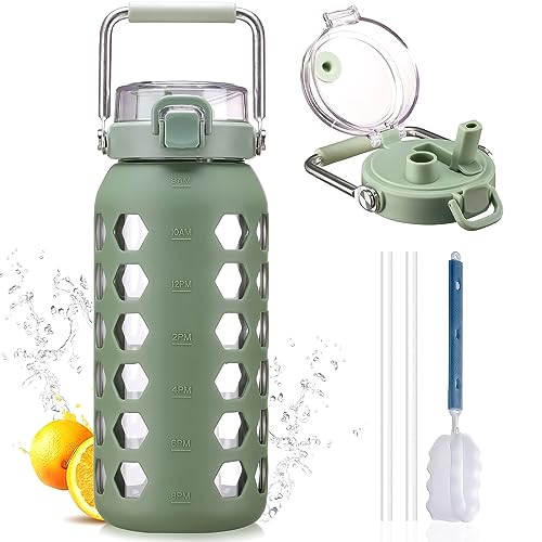 64oz Glass Water Bottle with Straw and Lid