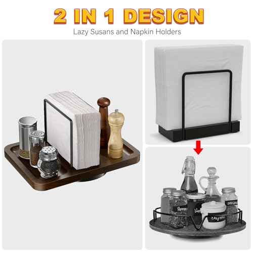 Rotating Napkin Holder for Table with Salt and Pepper Shakers Caddy